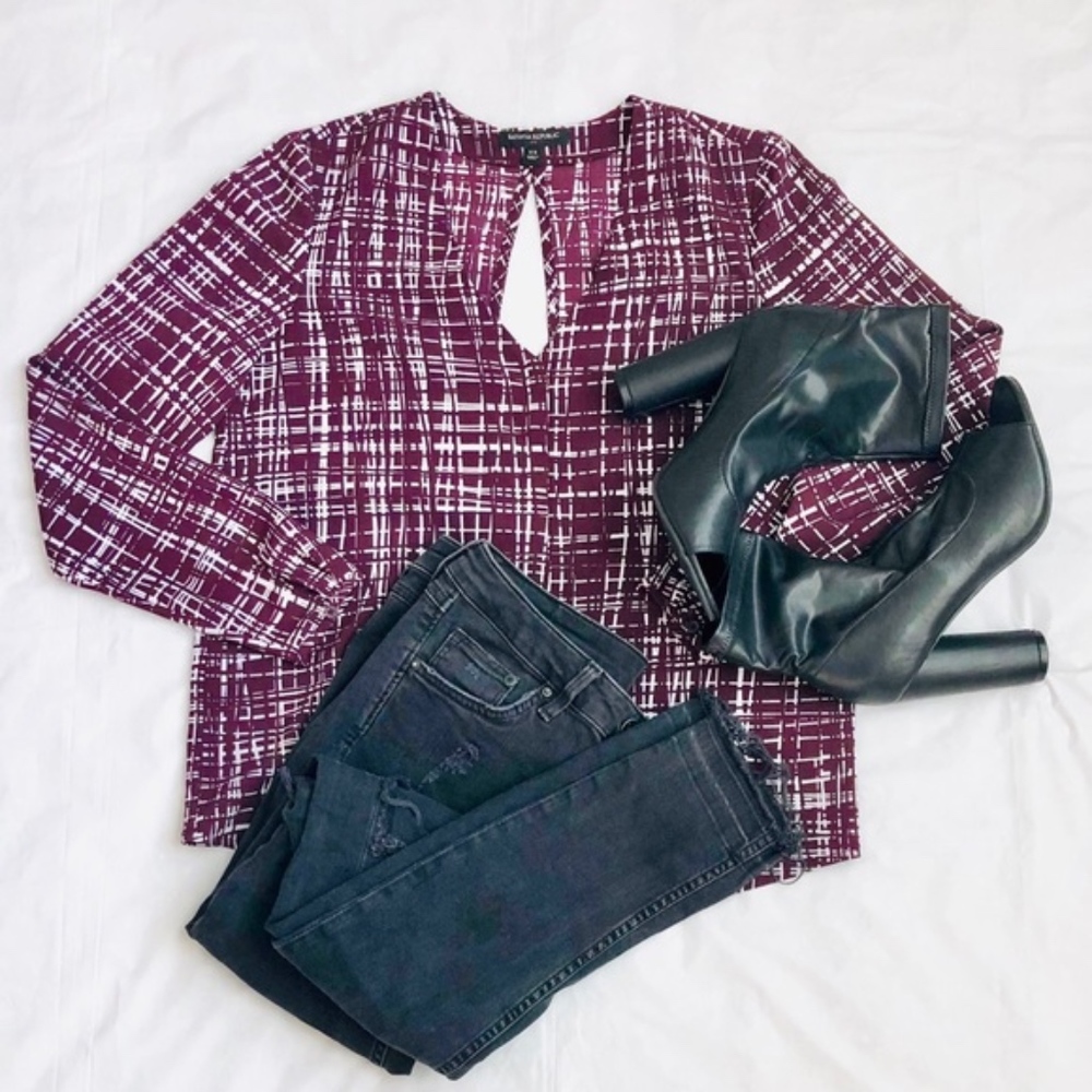 Banana Republic Maroon Patterned Open Back Top